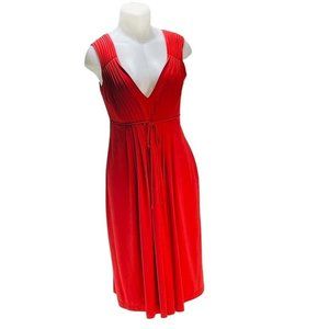 CALVIN KLEIN Dress Women's Size 8 Jersey Knit Casual Pleated Midi Red